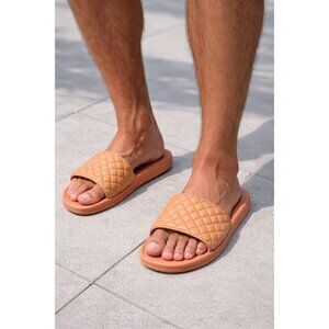 NWB APL Lusso Quilted Nappa Leather Slide Sandals Orange Size M 10